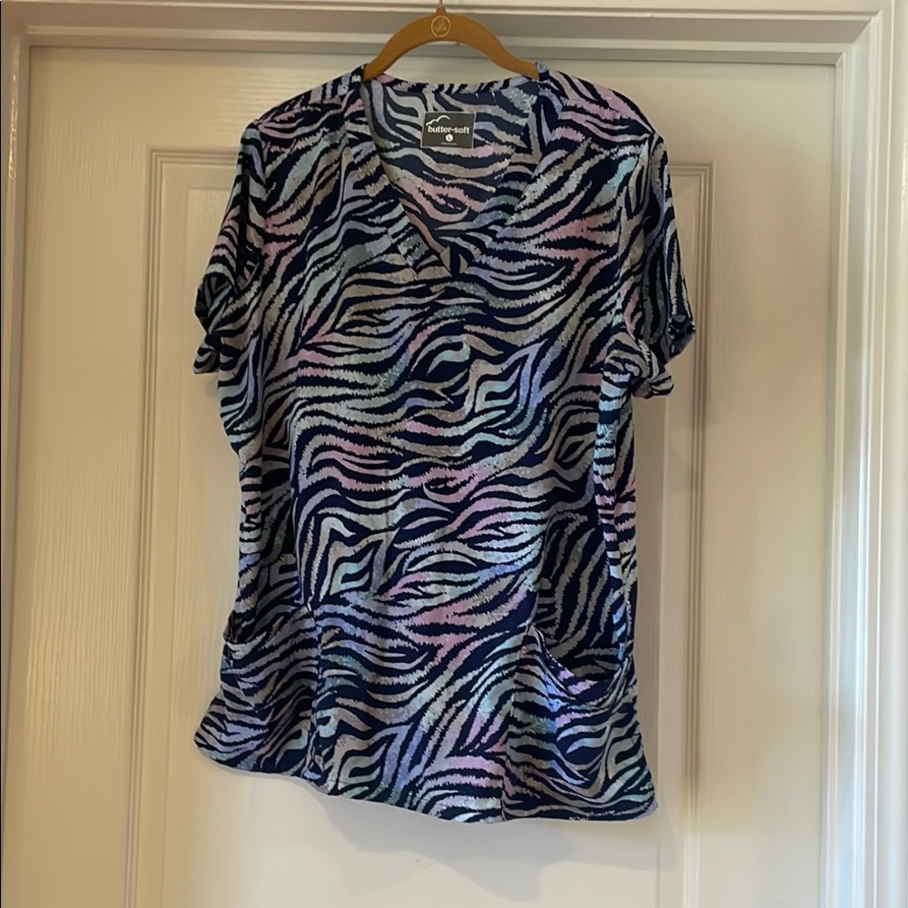 Butter Blue and Purple Blouse with‎ Elegant Design